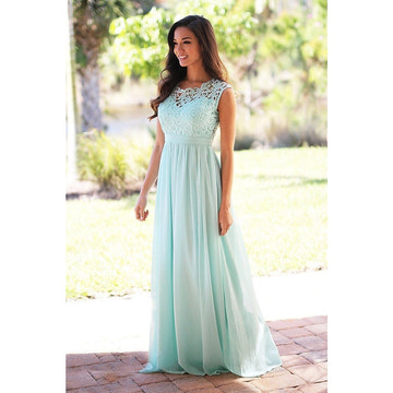 A-Line Jewel Neck Sleeveless Lace Chiffon Floor length Bridesmaid Dresses Wedding Guest Dresses