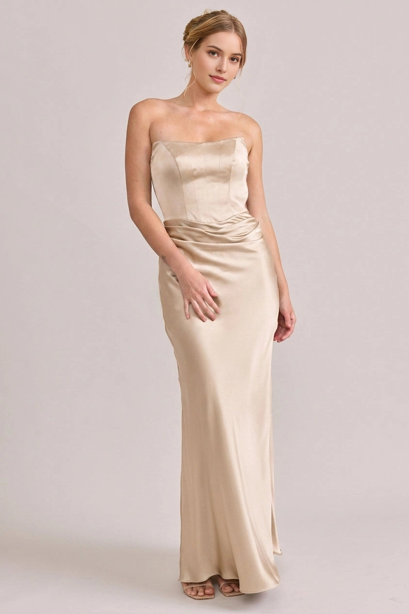 Luxury Mermaid Strapless Sleeveless Plain Back Maxi Bridesmaid Dress