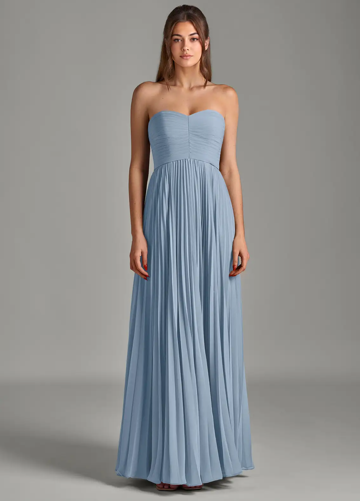 A-Line Strapless Chiffon Dress Elegant Strapless Pleated Bodice Gown with Full Flowing Formal Evening Gown