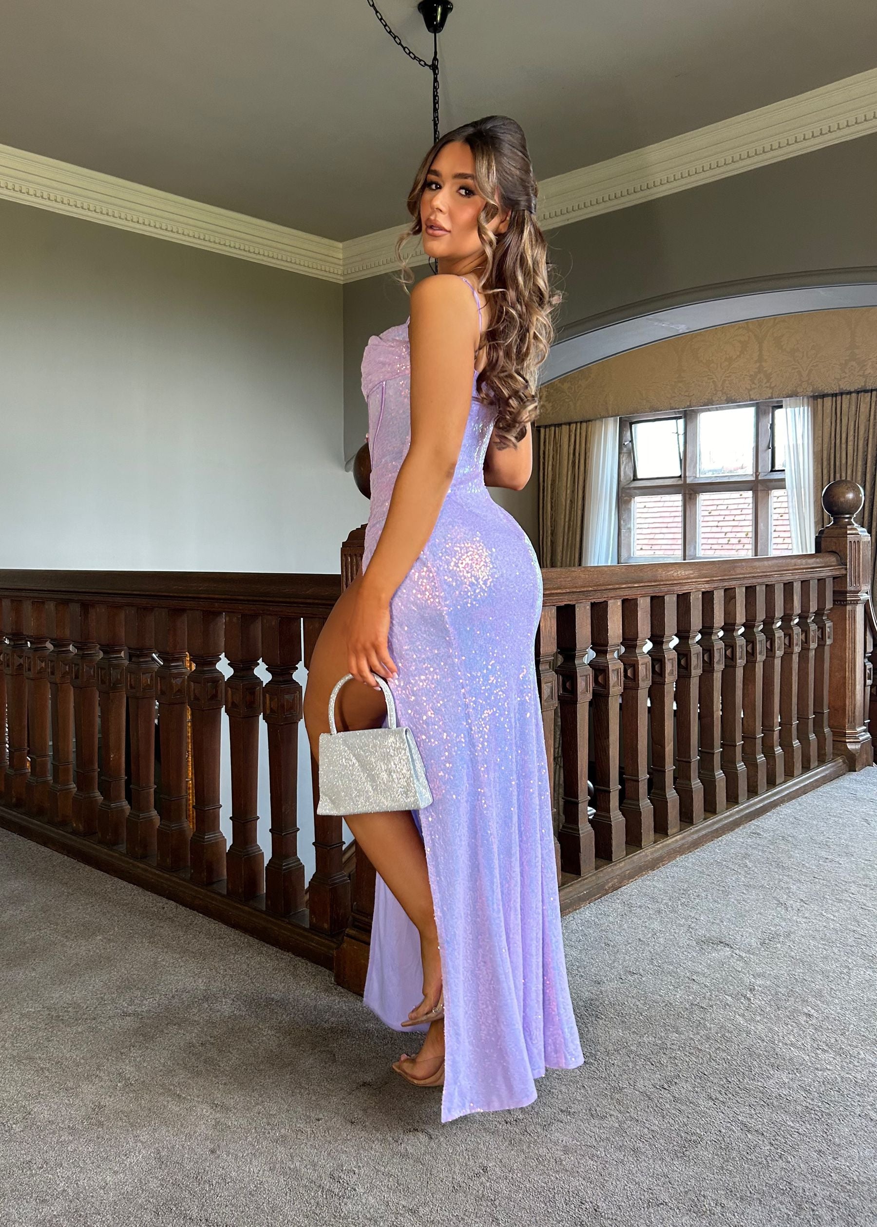 Women's Strapless Stretch Sequin Corset Maxi Dress with Side High Slit Party Wedding Prom Dresses