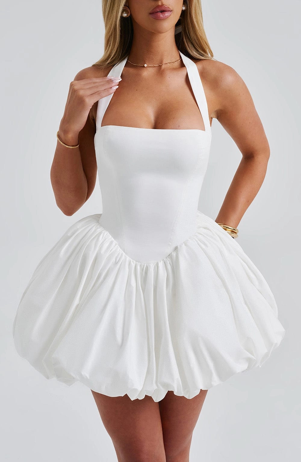 Vintage Bubble Halter Sleeveless Tie Back Mini Homecoming Dress