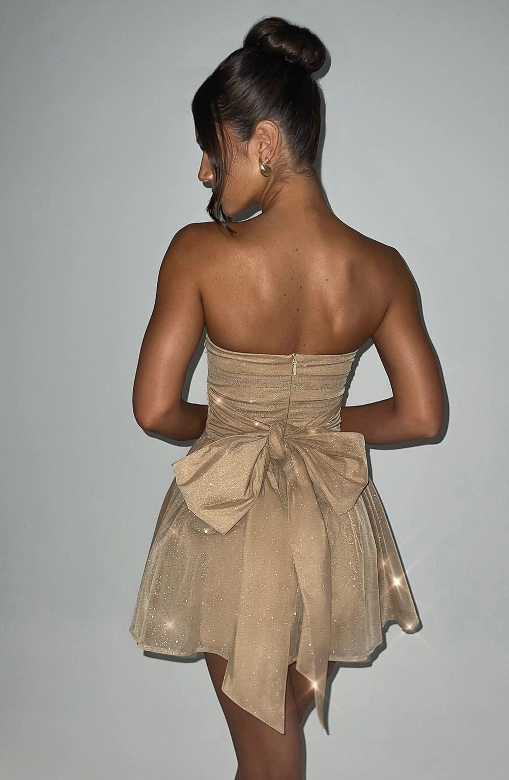 Vedress sparkly tulle big bow back strapless mini formal dress back view