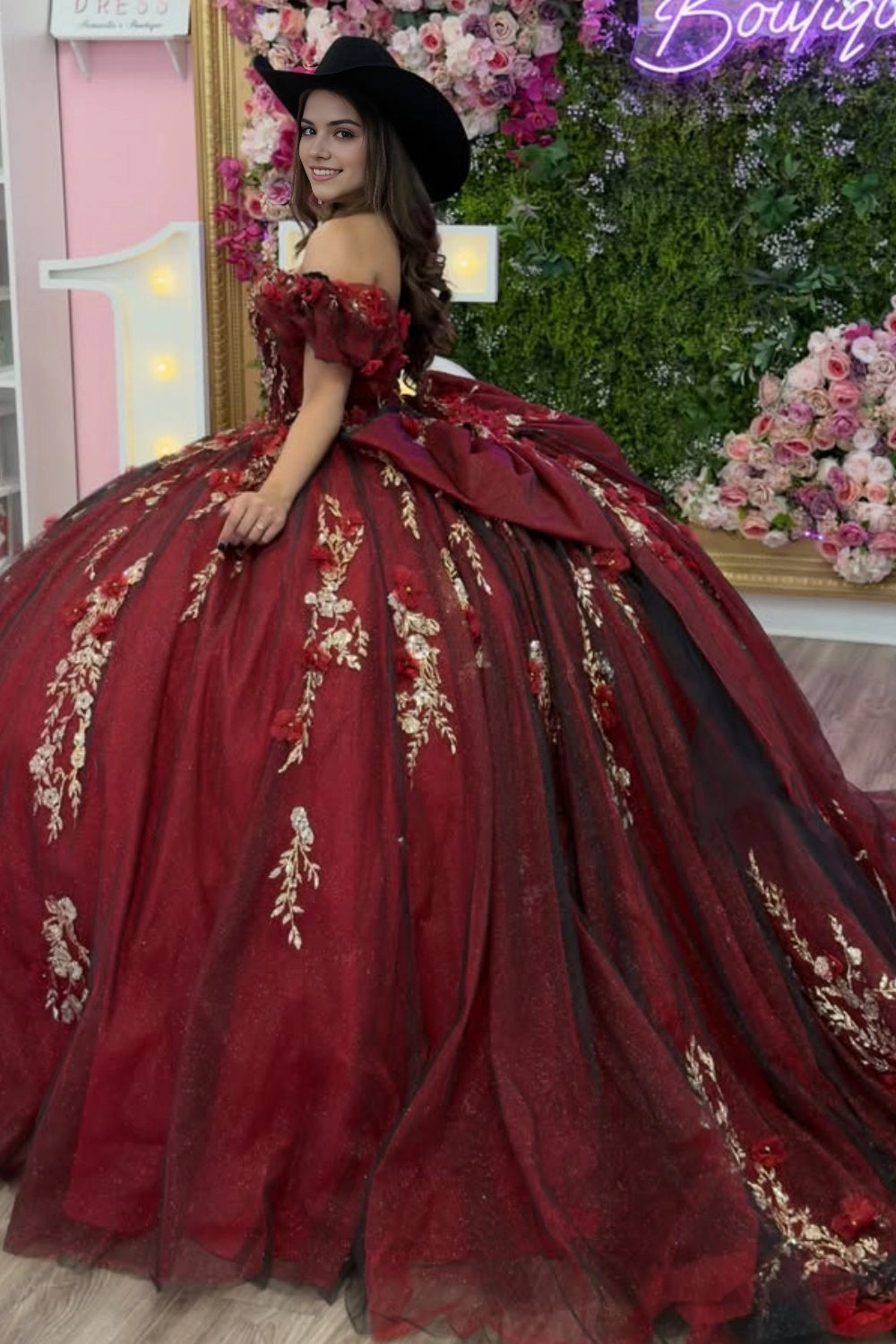 Traditional Ball Gown Off‑Shoulder Puff Sleeve Lace‑Up Back Court Train Quinceanera Dress