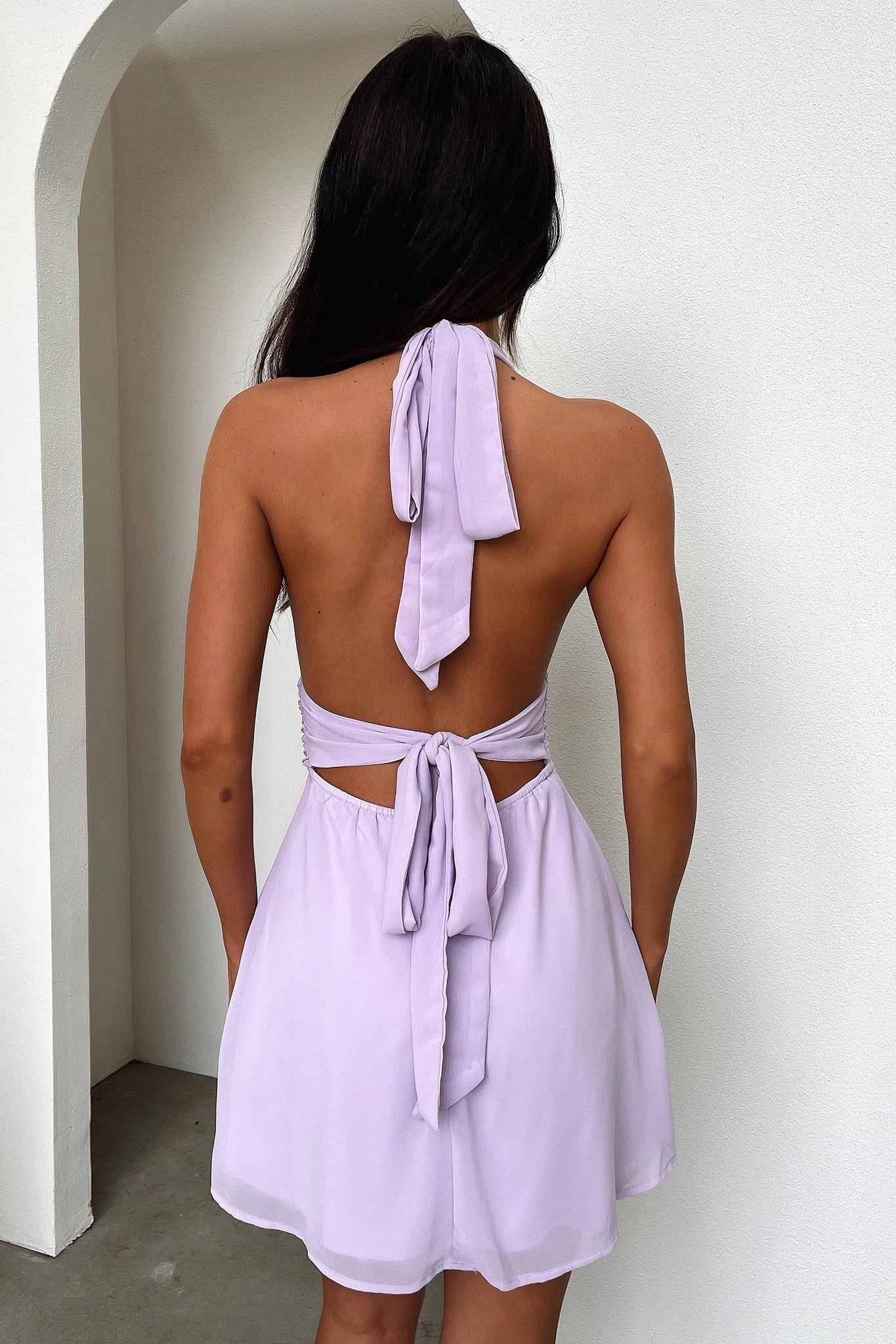 Flowy A-Line Deep V Halter Tie Back Mini Homecoming Dress