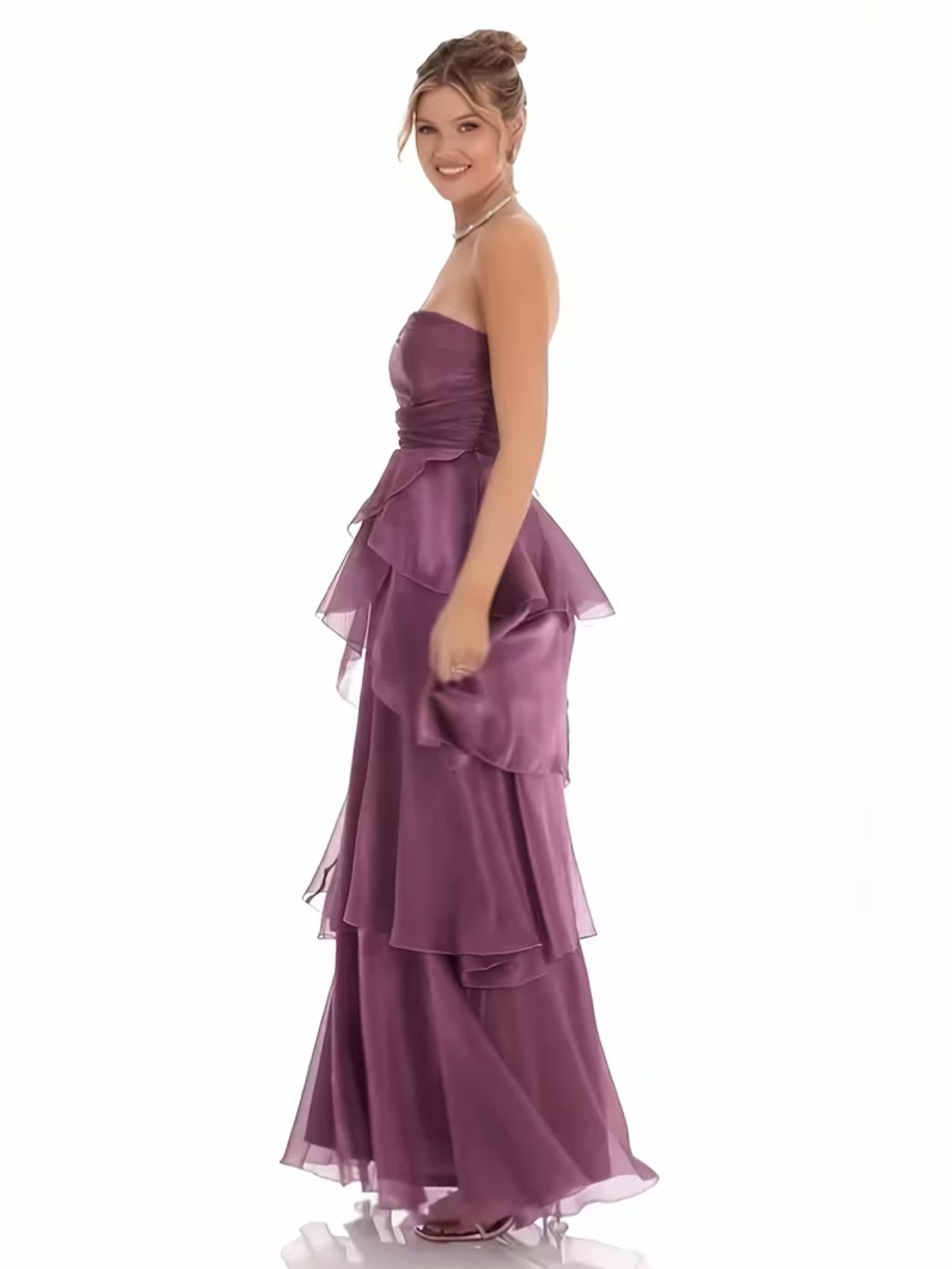 Women's Party Outfit Elegant Strapless Long Sleeve A-Line Tiered Bridesmaid Dress Formal Evening Gown Wedding Dress