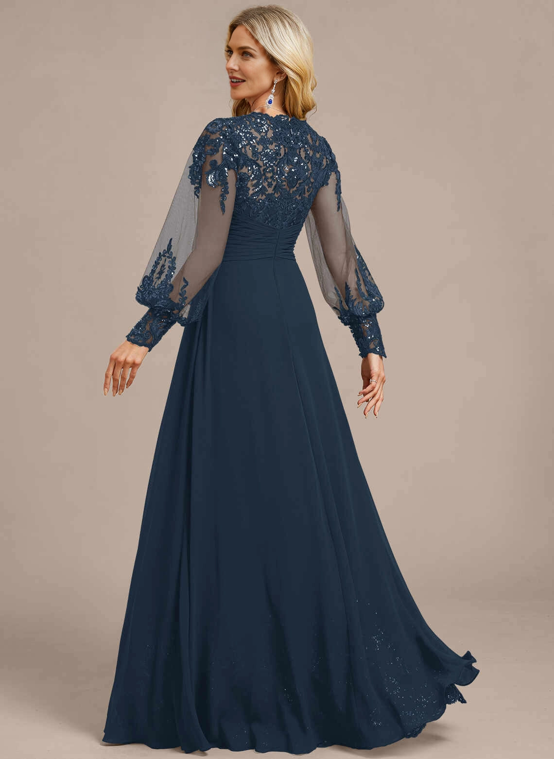 Vedress Illusion Lace Zipper Back Floor‑Length Evening Gown Back View