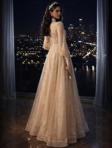 Back view Vedress lace up open back sparkly tulle long formal evening gown