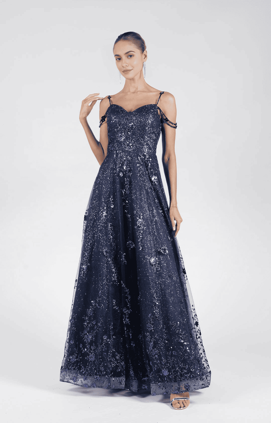 Glamorous A-Line Prom Dresses Glitter Tulle Sweetheart Neckline Off-Shoulder Floor-Length Evening Gown