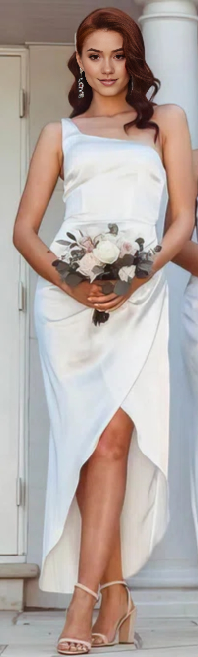 Women's One-Shoulder Satin Maxi Dress Bridesmaid Dresses Party Wedding Guest Dresses with Thigh High Slit