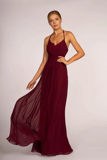 Romantic A-Line V-Neck Sleeveless Lace-Back Floor-Length Bridesmaid Dress