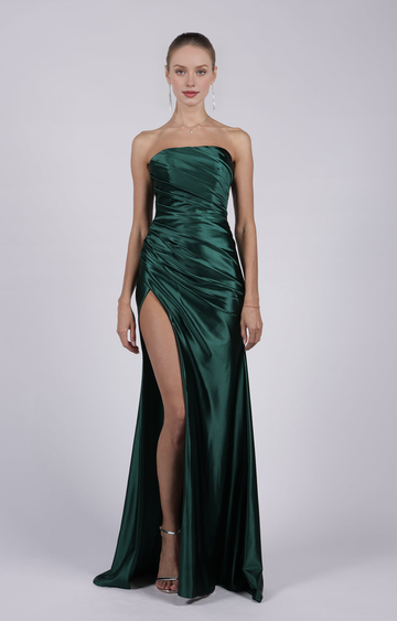 Mermaid Strapless Ruched Back Zippered Court Train Evening Gown