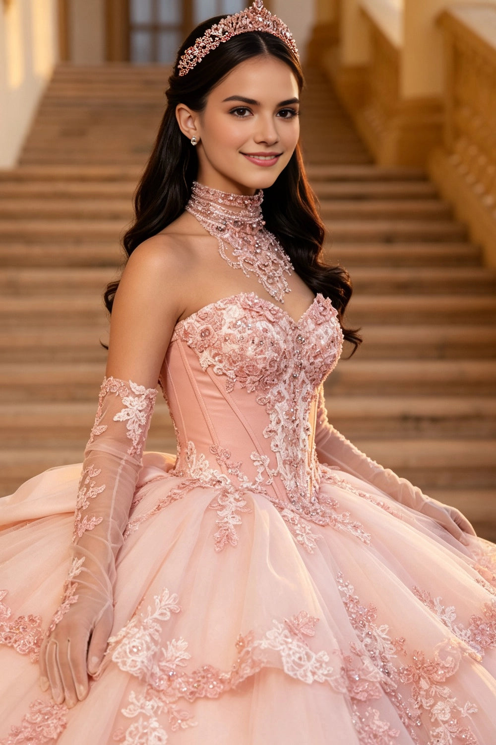 Elegant Ball Gown Strapless Corset Back Floor Length Quinceanera Dress