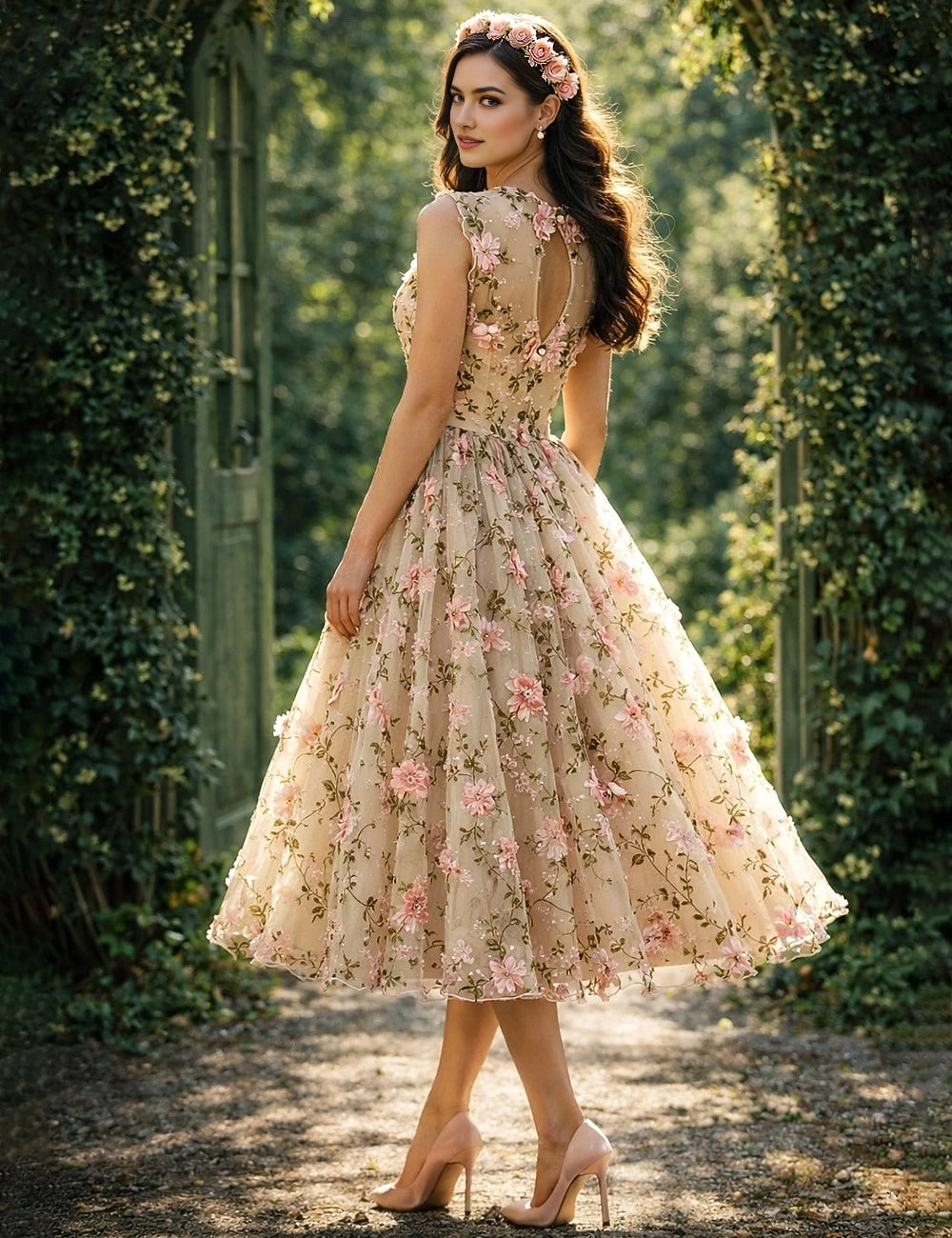 Vedress fairy tulle prom gown keyhole open back rear view wedding guest dress
