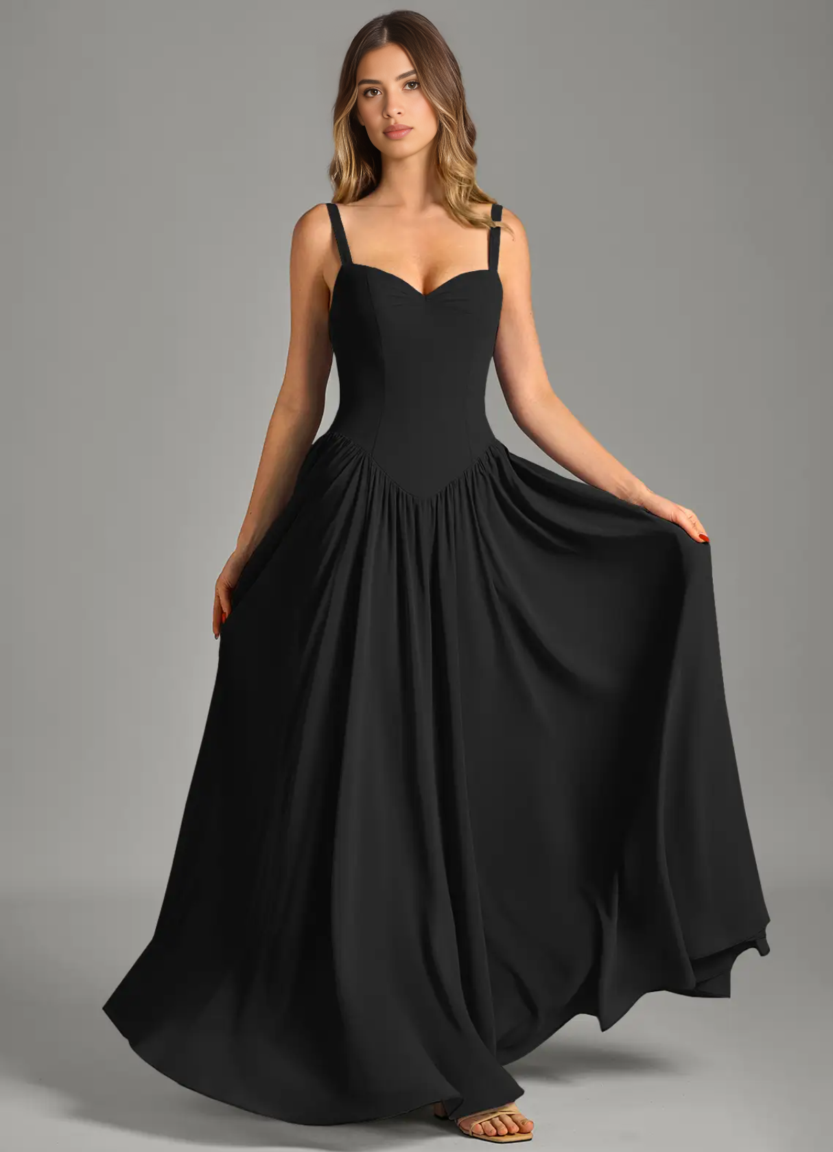 Elegant Strapless Sweetheart A-Line Corset Chiffon Bridesmaid Dresses Sweetheart Neck Gown with Flared