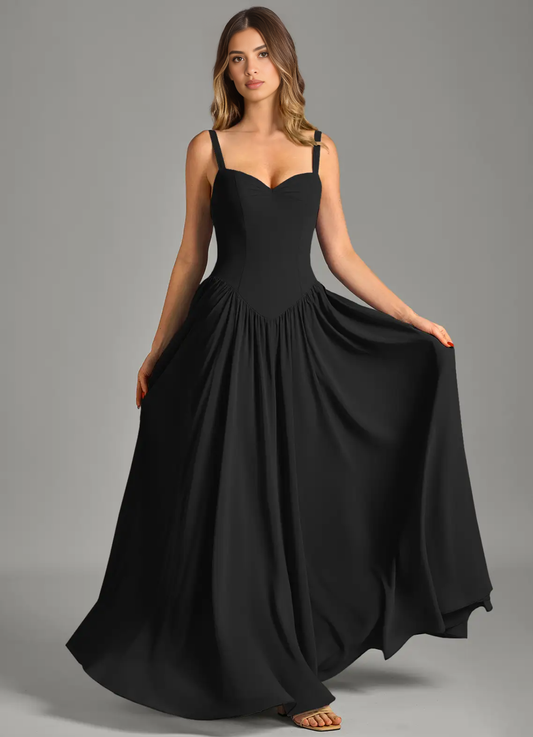 Elegant Strapless Sweetheart A-Line Corset Chiffon Bridesmaid Dresses Sweetheart Neck Gown with Flared