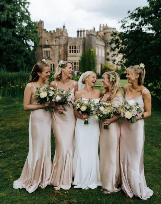 Women's Spaghetti Straps A-Line Satin Bridesmaid Dress Formal Prom Dresses Evening Gown