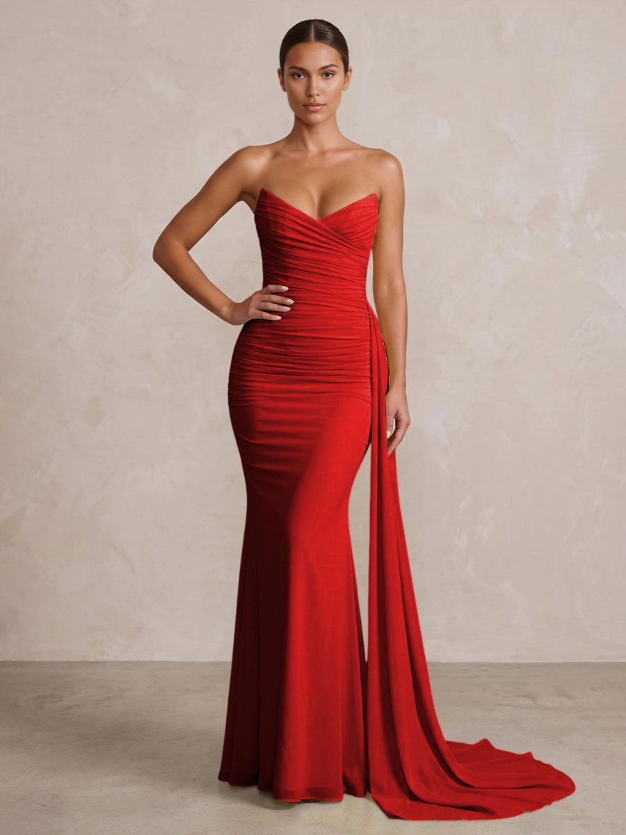 Elegant Mermaid Strapless Sweetheart Sleeveless Zipper‑Back Floor‑Length Bridesmaid Gown