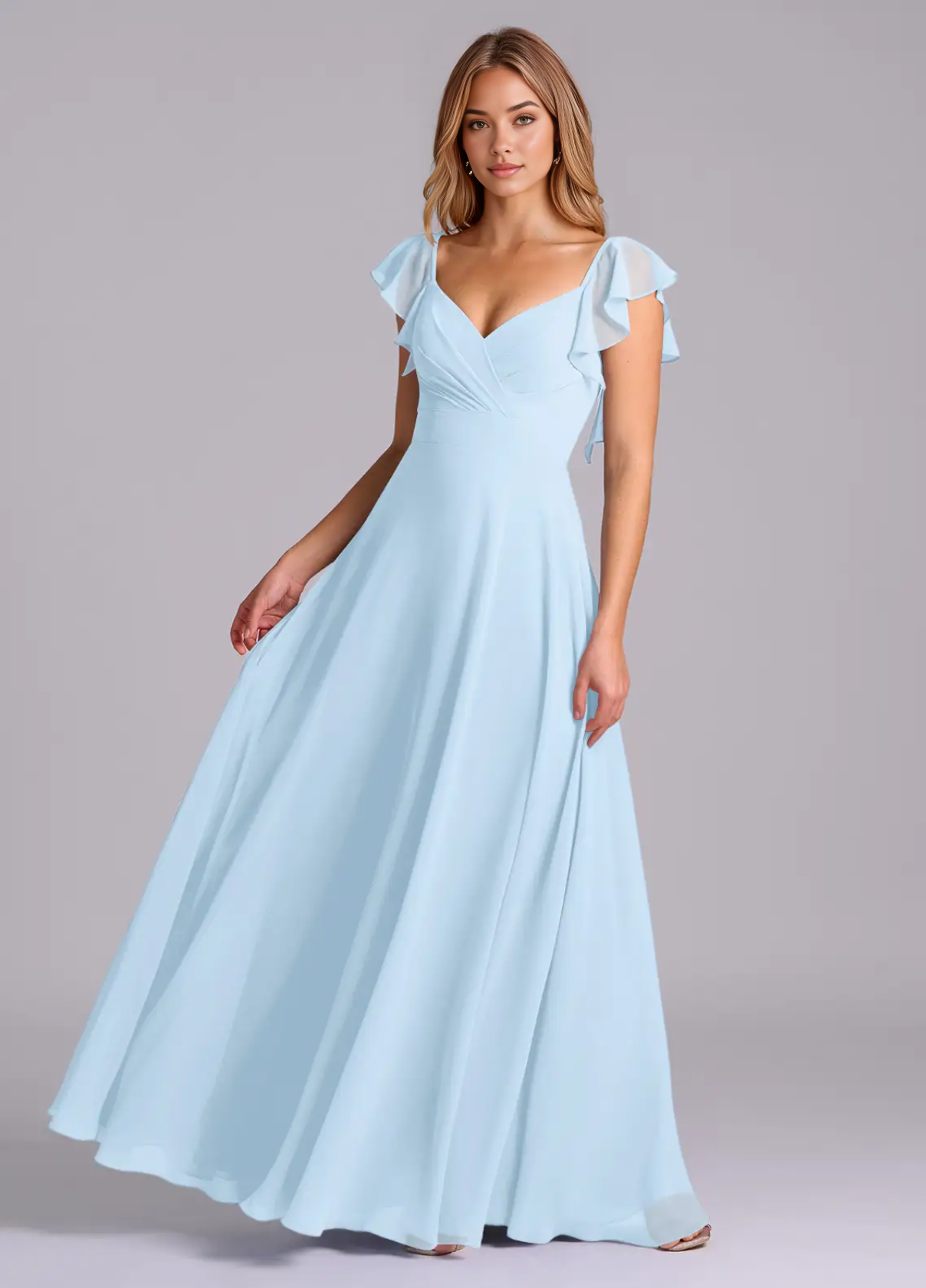 Women's Formal Dress A-Line Sleeveless Deep V-Neck Gown with Pleated Chiffon Bridesmaid Dresses