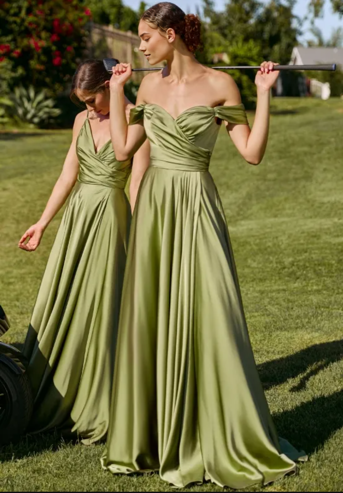 Elegant A-Line Floor length Satin Bridesmaid Dresses for Outdoor Off-Shoulder Satin Formal Gowns With Slit