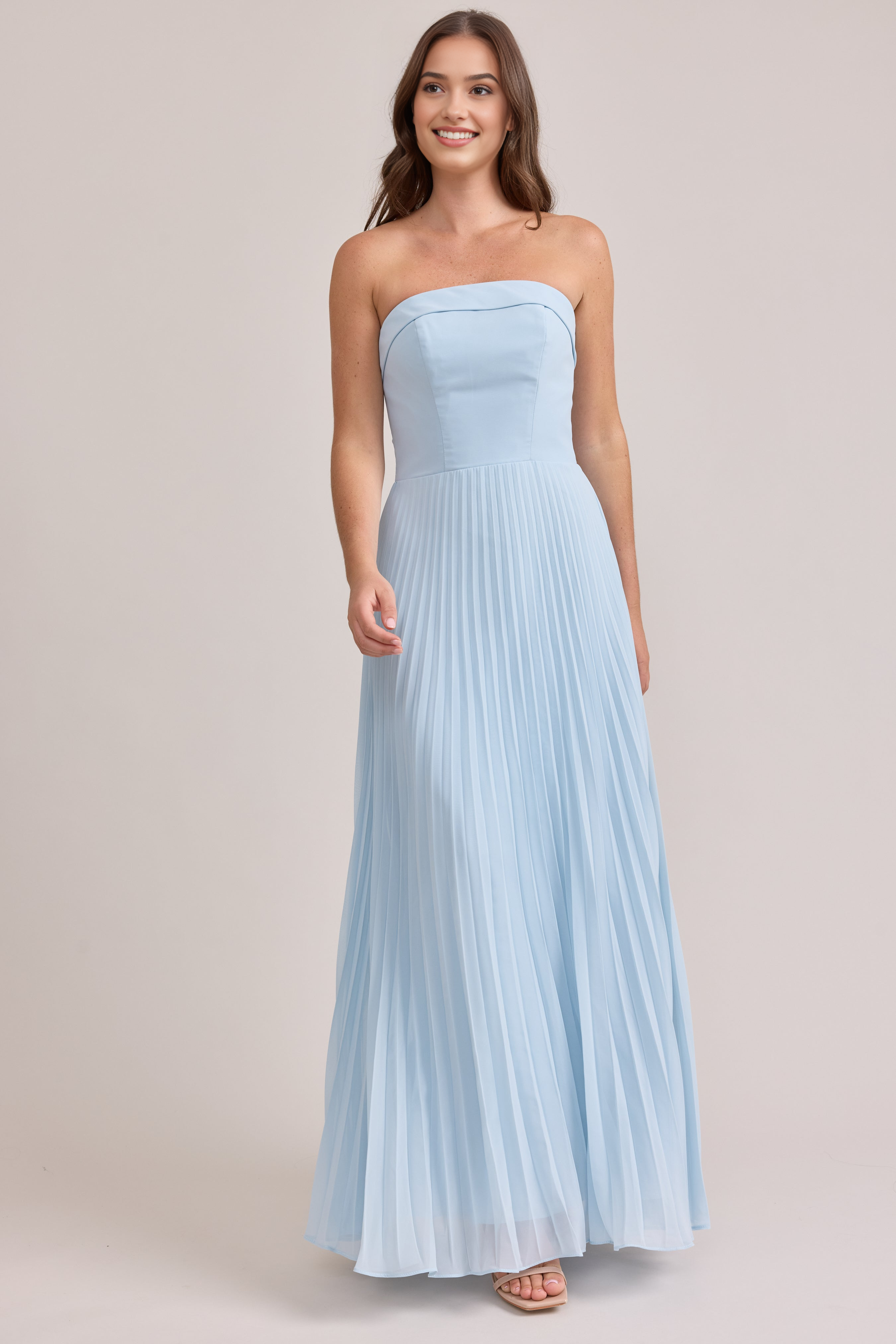 Elegant Strapless Chiffon Pleated Maxi Dress Party Wedding Guest Bridesmaid Dresses