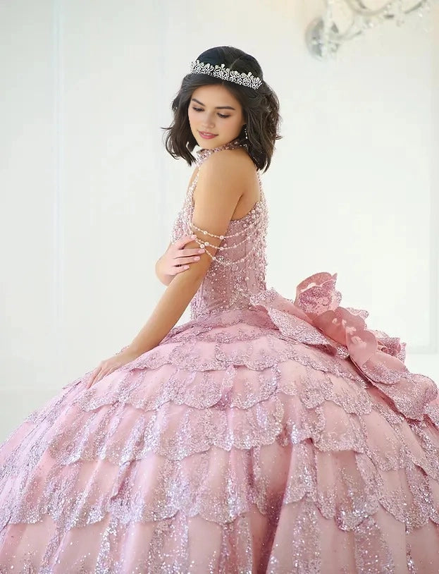 Halter Ball Gown Lace-Up Back Floor Length Quinceanera Dress