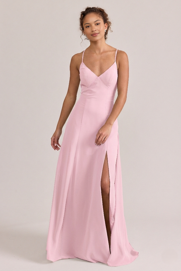 Elegant Crisscross Back Spaghetti Strap Maxi Dress Party Wedding Guest Bridesmaid Dresses With Slit
