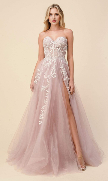 Vestido de fiesta simple Prom DrRomantic con corsé sin tirantes de corte A tipo princesa y largo hasta el suelo con corsé de Tesses