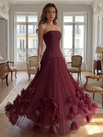 Elegant A‑Line Strapless Sleeveless Zip‑Back Maxi Bridesmaid Dress