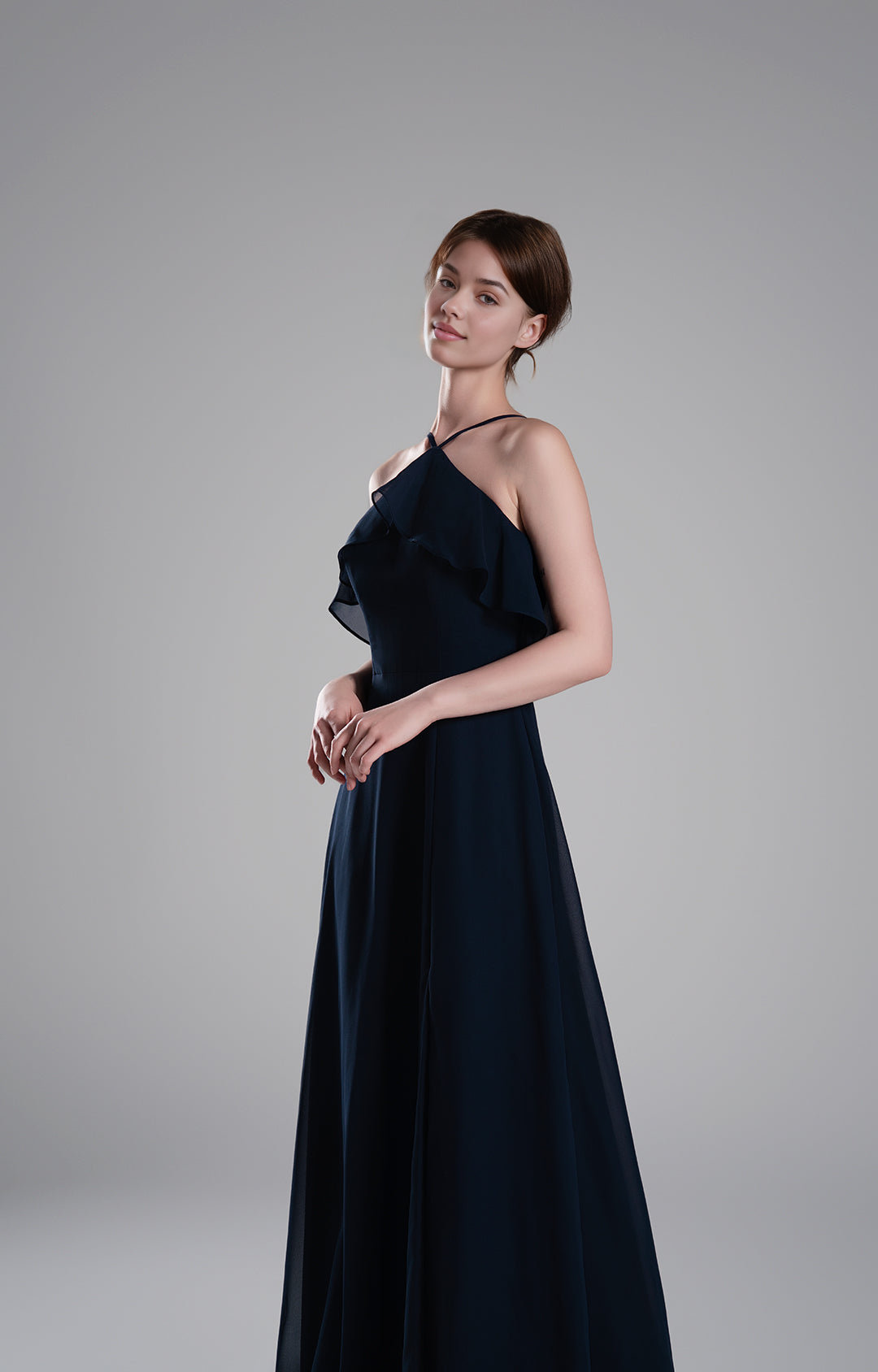Elegant A-Line Halter Neck Sleeveless Open Back Floor-Length Bridesmaid Dresses