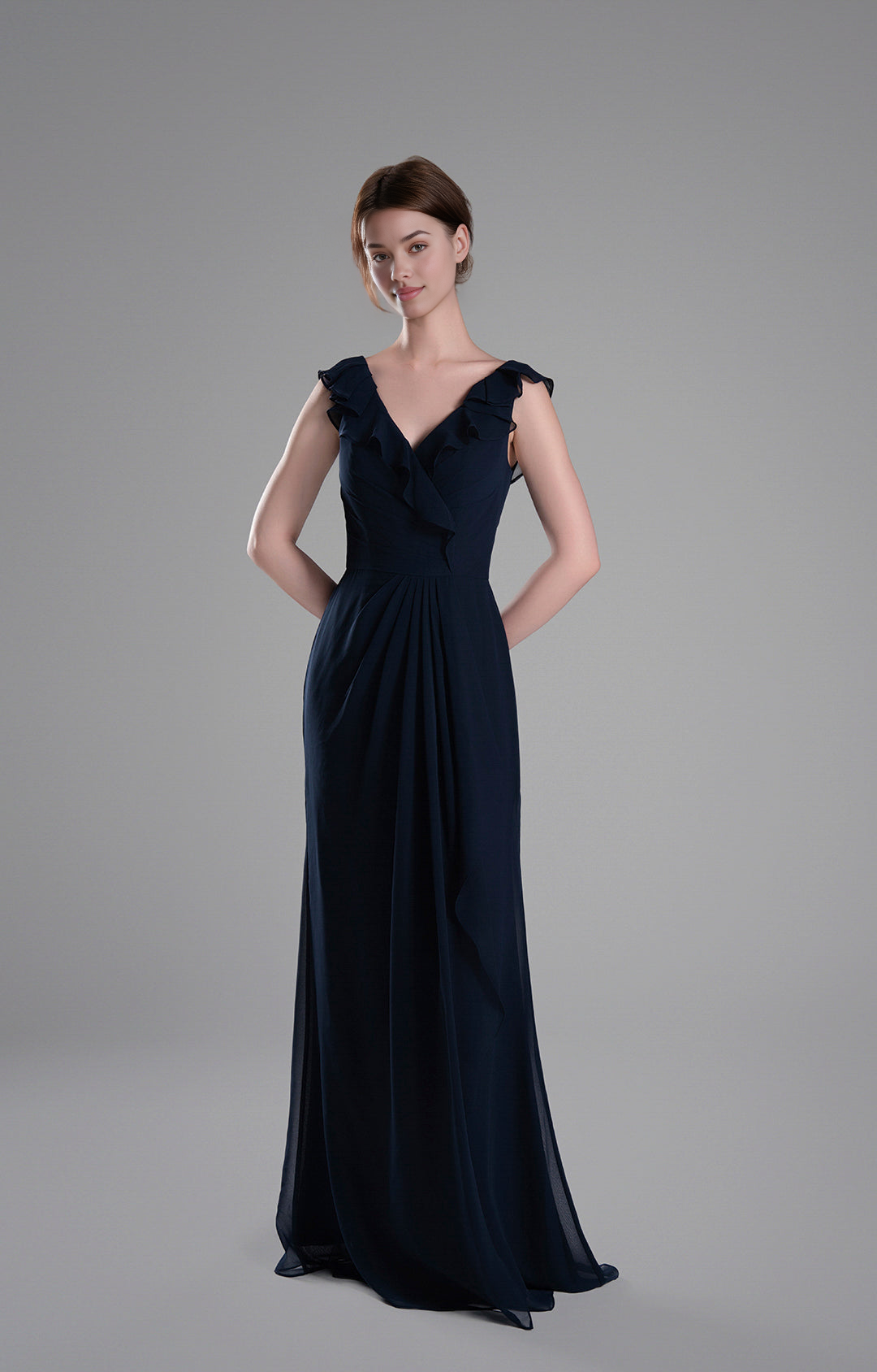 Elegant A-Line V-Neck Ruffled Cap Sleeve Open Back Floor-Length Bridesmaid Dresses