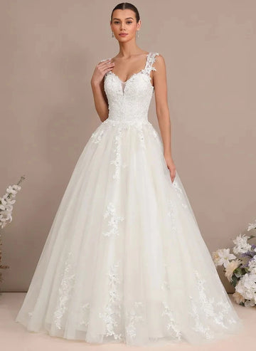 Vedress elegant lace a line wedding dress v neck spaghetti strap floor length bridal gown for wedding ceremony