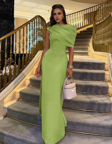 Elegant Sheath Asymmetrical Sleeveless Zip Back Maxi Prom Dress