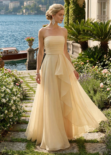 Elegant A-Line Straight Neck Sleeveless Zipper Back Floor-Length Wedding Guest Dress
