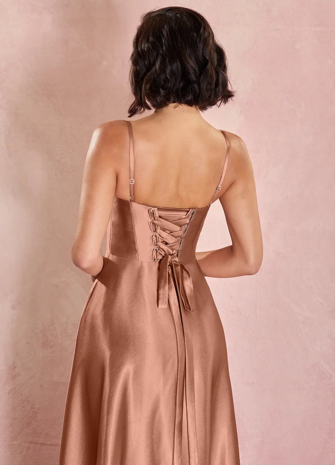 Elegant A-line Flare Square Sleeveless Satin Midi Wedding Guest Dress Corset Back Pockets Party Dress
