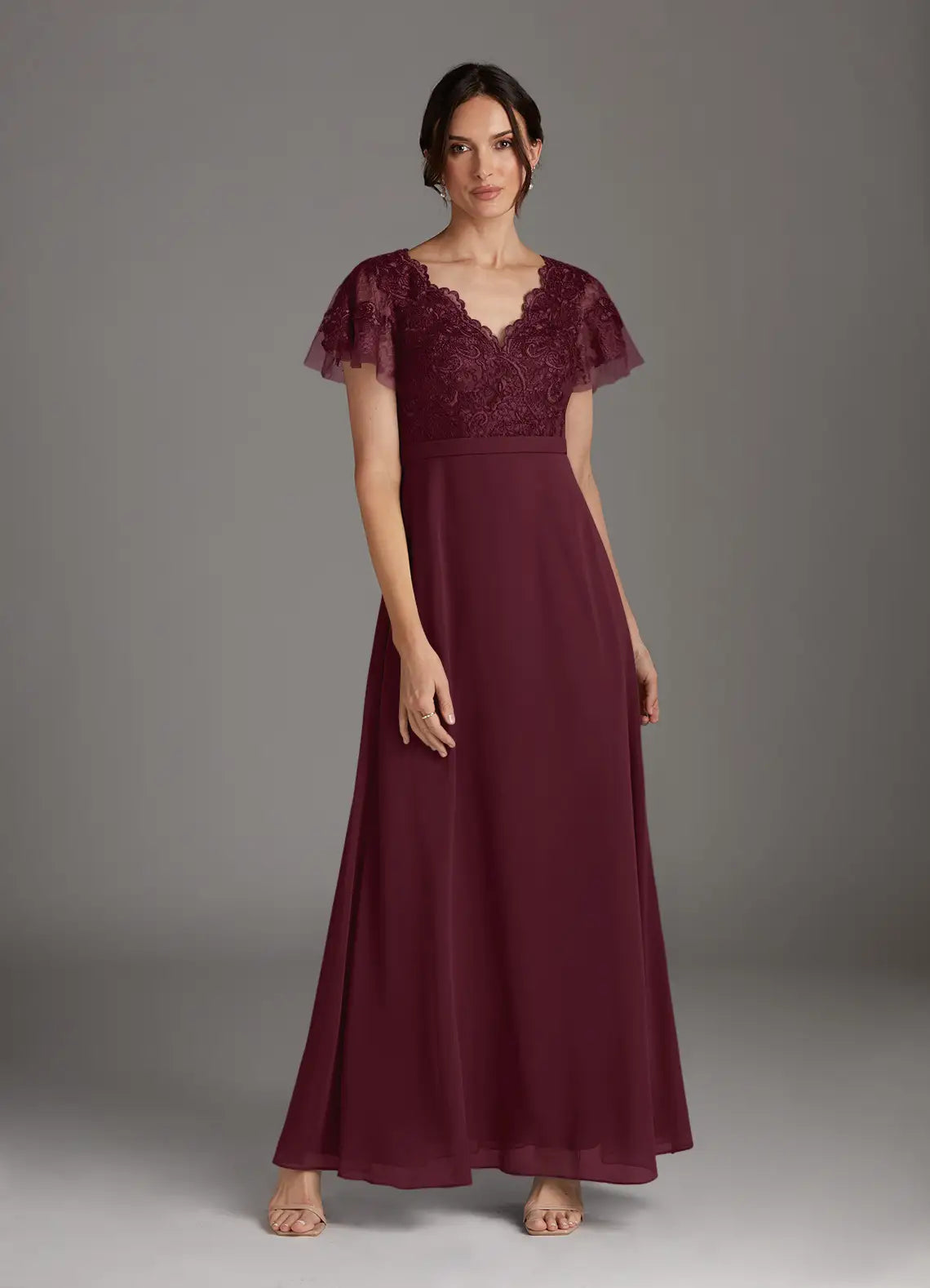 Elegant A-line V-neck Sleeveless Chiffon  Lace Mother of the Bride Dress Evening Gown
