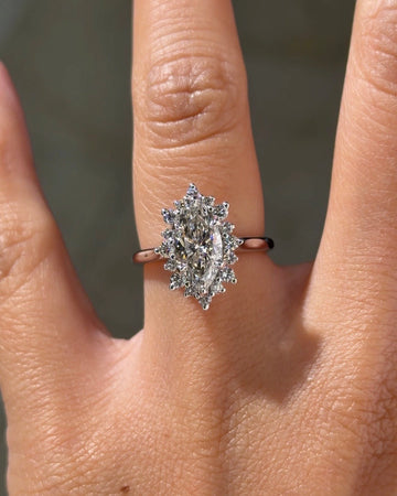 Marquise Cut Cluster Halo Engagement Ring in Silver Tone