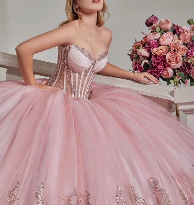 Ball Gown Puff Sleeve Corset Back Cape Train Quinceañera Dress