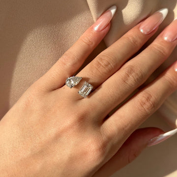 Pear and Emerald Cut Two Stone Engagement Ring