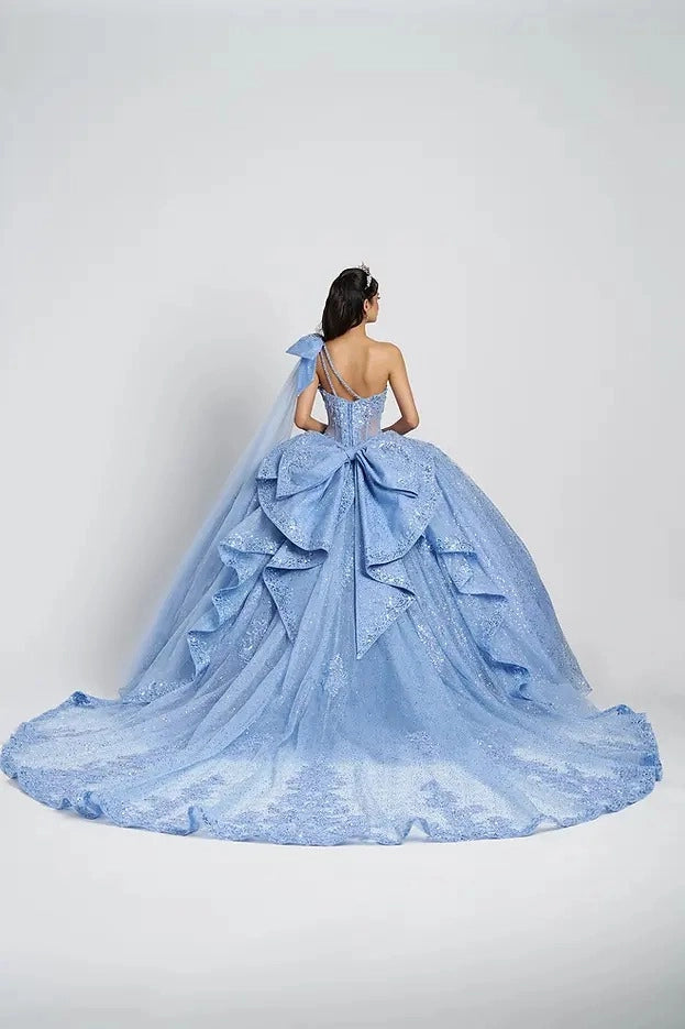 Ball Gown Sweetheart One Shoulder Cape Bow Corset Quinceañera Dress