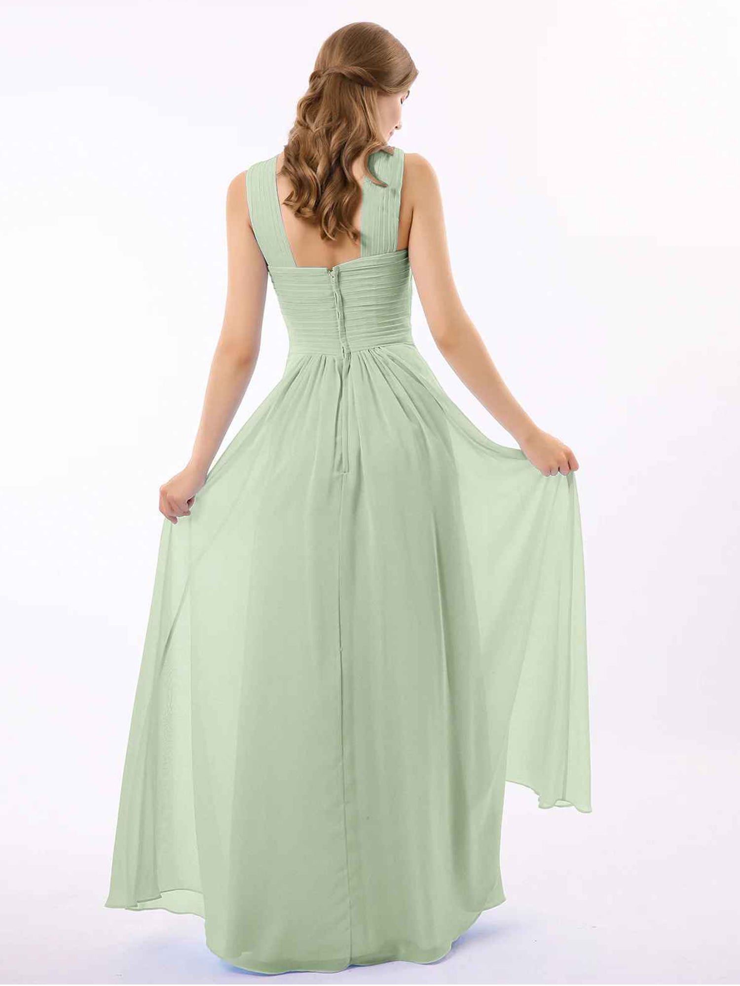Crisscross Neck Pleated Bodice Flowy Chiffon A-Line Floor-Length Bridesmaid Evening Maxi Dress