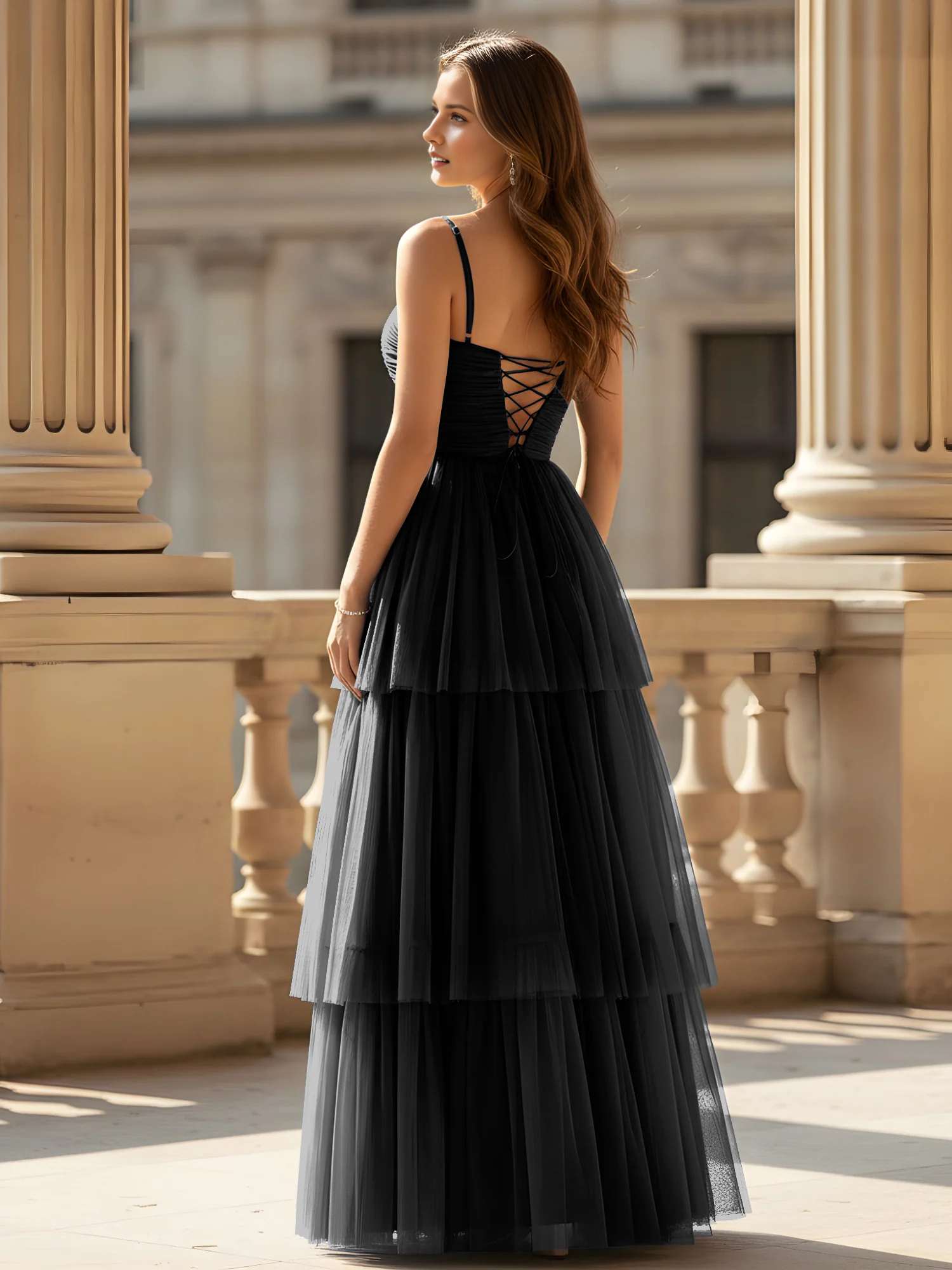 Off Shoulder Sweetheart Neck Tulle Pleated Waist Tie Back Floor-Length Bridesmaid Maxi Dress