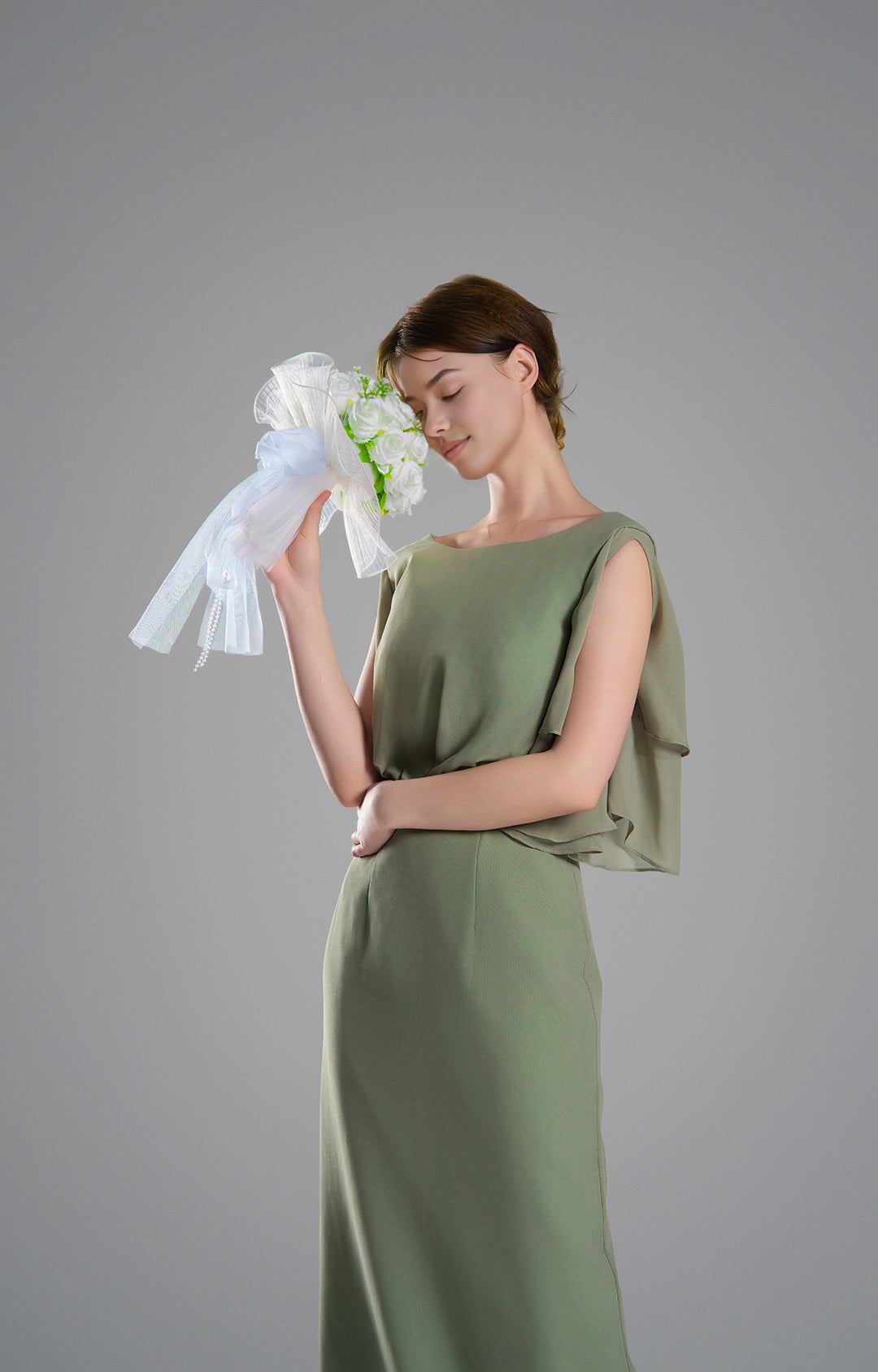 Elegant Sheath Boat Neck Flutter Sleeve Open Back Floor-Length Bridesmaid Wedding Guest Dresses
