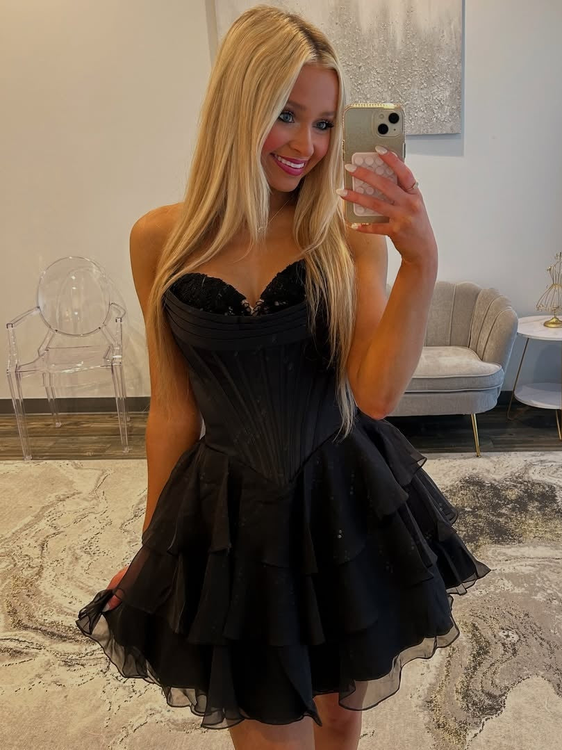 A Line Sweetheart Yellow Corset Homecoming Dress with Appliques Ruffles