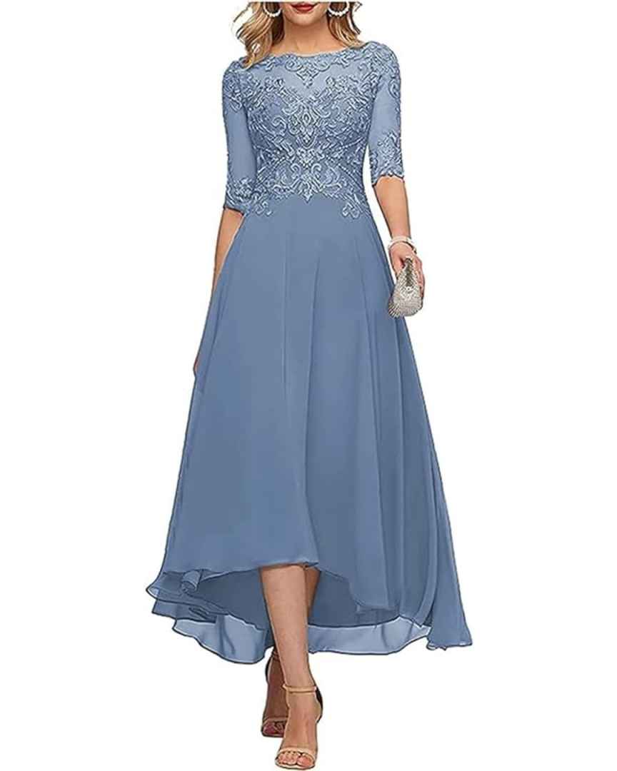 Elegant Chiffon A-Line Formal Evening Dress with Lace-Up Back for Wedding Guests, Mother of the Bride