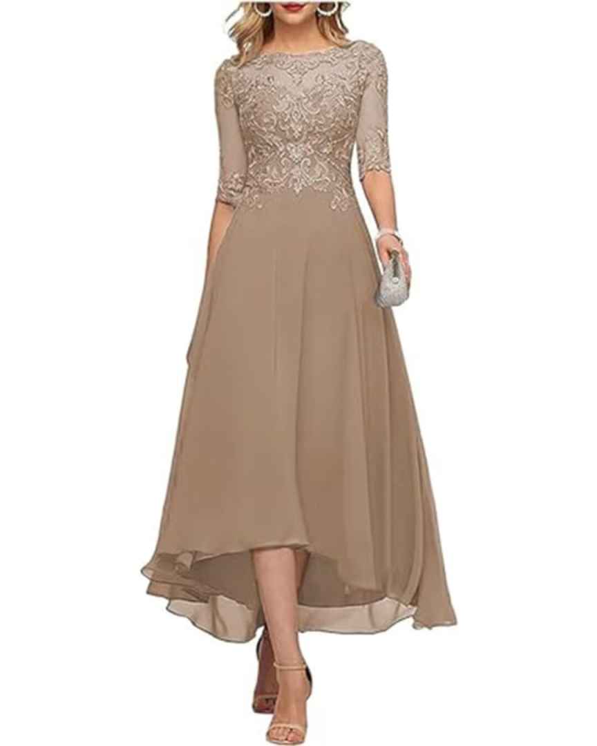 Elegant Chiffon A-Line Formal Evening Dress with Lace-Up Back for Wedding Guests, Mother of the Bride