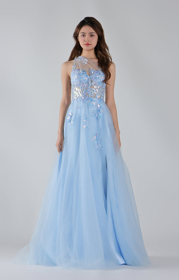 Vestido de fiesta de noche formal maxi de tul con un hombro y apliques florales de lentejuelas, estilo princesa, corte A, para mujer