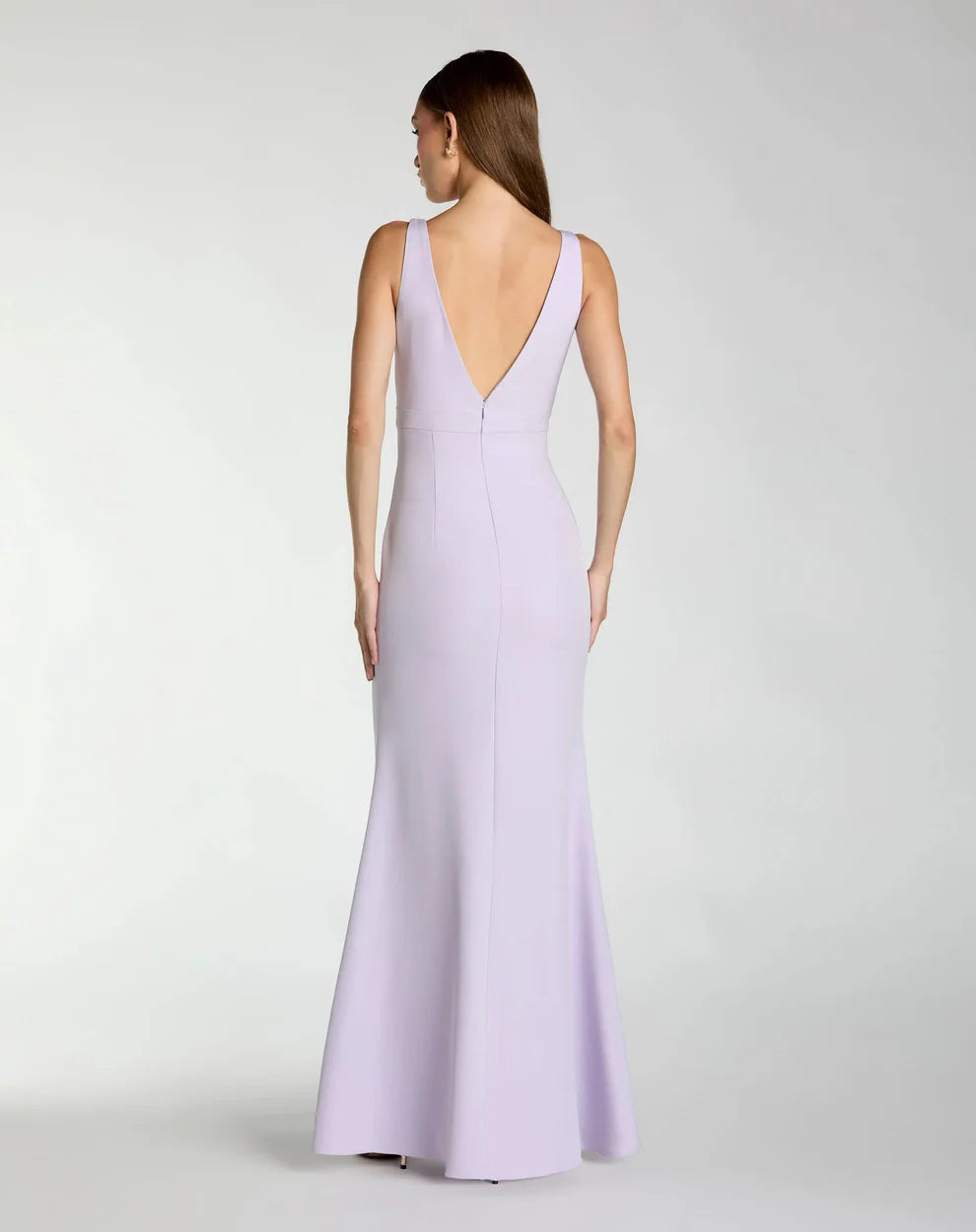 Sleeveless Deep V-Neck Mermaid Gown with Waist Bow Detail