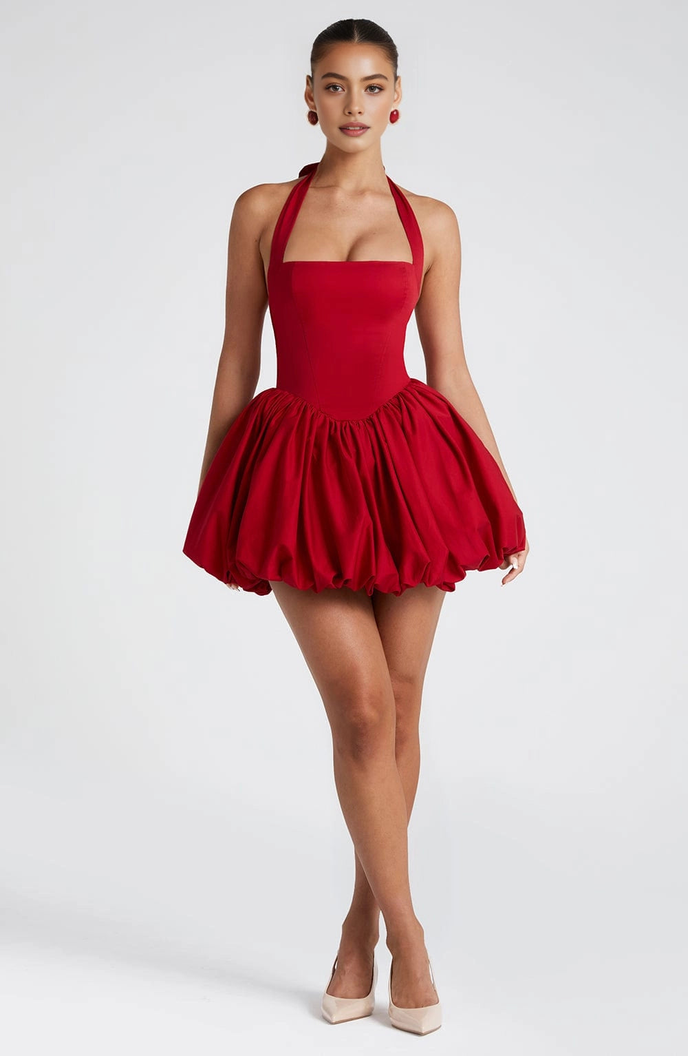 Vintage Bubble Halter Sleeveless Tie Back Mini Homecoming Dress