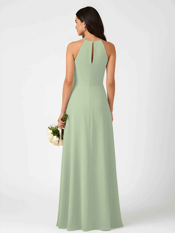 Halter Neck Chiffon Bridesmaid Dress with Bow Keyhole Detail