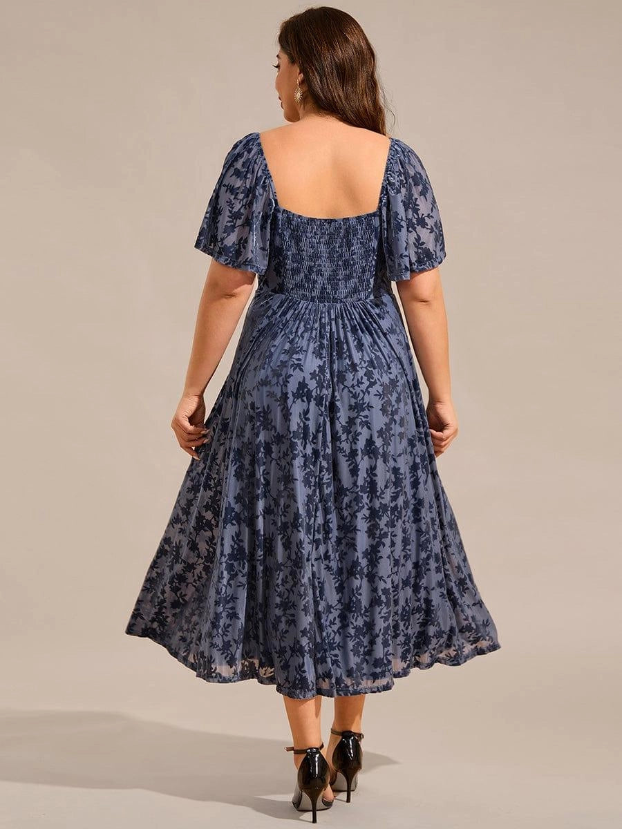 Dusty‑Blue A‑Line Sweetheart Flutter‑Sleeve Smocked‑Back Midi Mother Of The Bride Dress